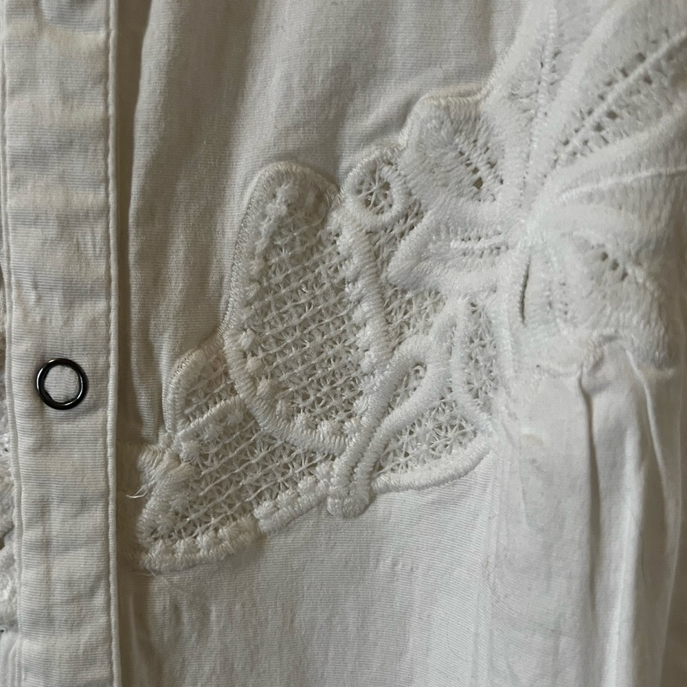 Free People Ivory Lace-Trim Button Front Mini Dress - Picture 7 of 8